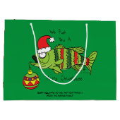 Grappig kerstmis Vist de Cartoon van de visklauw Groot Cadeauzakje (Achterkant)