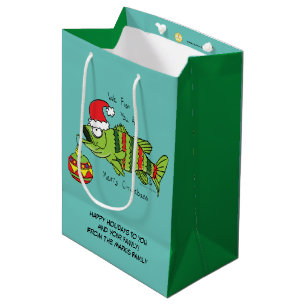 Grappig kerstmis Vist de Cartoon van de visklauw Medium Cadeauzakje