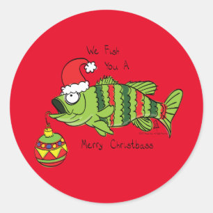 Grappig kerstmis Vist de Cartoon van de visklauw Ronde Sticker