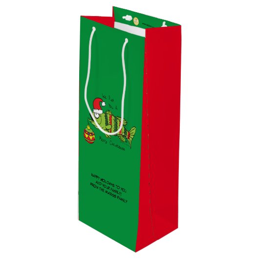 Grappig kerstmis Vist de Cartoon van de visklauw Wijn Cadeautas (Voorkant Gekanteld)