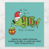 Grappig kerstmis Vist de Cartoon van de visklauw Wijn Etiket (Enkel label)