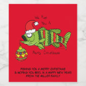 Grappig kerstmis Vist de Cartoon van de visklauw Wijn Etiket (Enkel label)