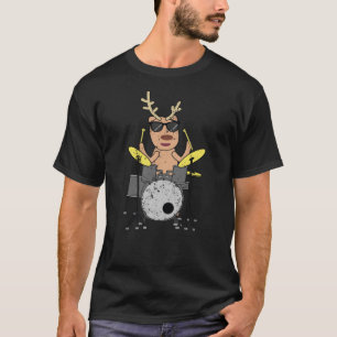 Grappig kerstmuziek Drummer Reindeerdrumset T-shirt