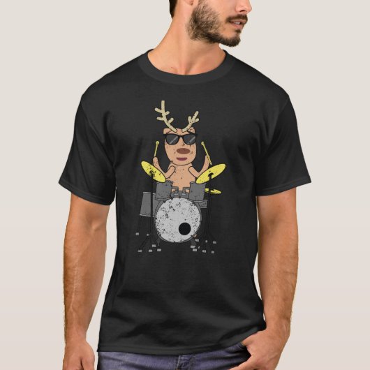 Grappig kerstmuziek Drummer Reindeerdrumset T-shirt (Voorkant)
