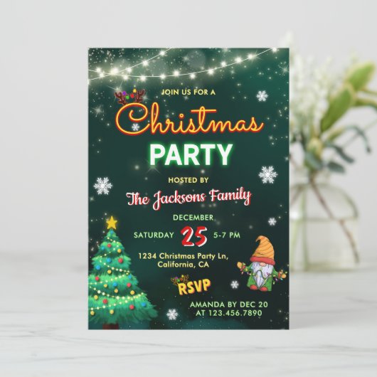 Grappig kerstneonbordfeest kaart (Staand voorkant)