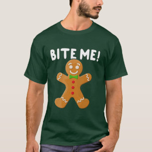 Grappig kerstontbijtkoekje Cookie Bite me Humor T-shirt