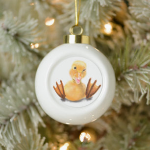 Grappig kerstornament met Happy Playful Duck Keramische Bal Ornament