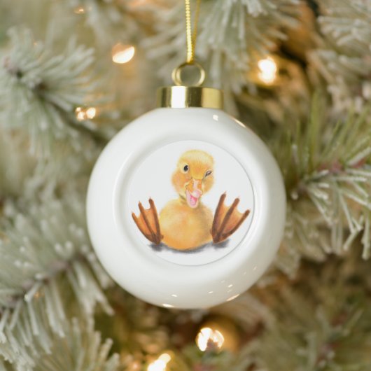 Grappig kerstornament met Happy Playful Duck Keramische Bal Ornament (Boom)
