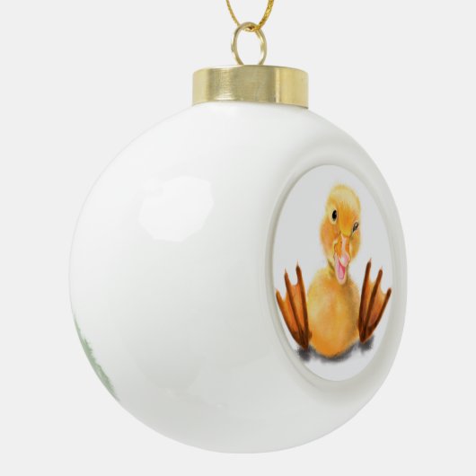 Grappig kerstornament met Happy Playful Duck Keramische Bal Ornament (Links)