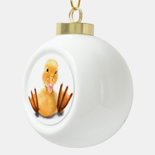 Grappig kerstornament met Happy Playful Duck Keramische Bal Ornament (Rechts)