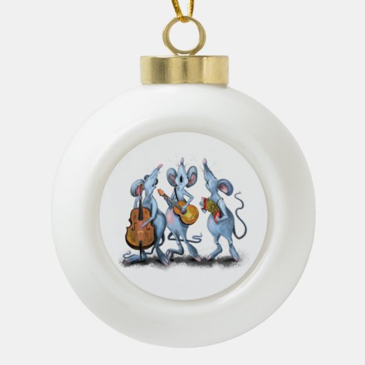 Grappig kerstornament met Muis Music Band Keramische Bal Ornament (Voorkant)
