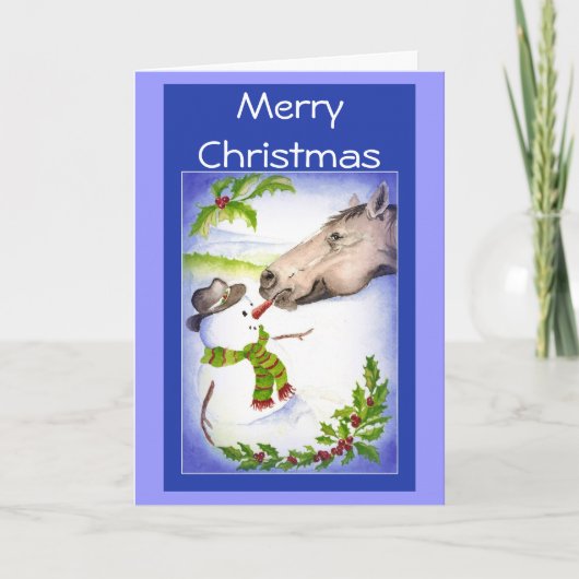 Grappig kerstpaard en Snowman-Humor Feestdagen Kaart (Voorkant)