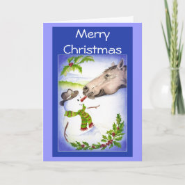 Grappig kerstpaard en Snowman-Humor Feestdagen Kaart