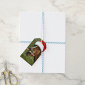 Grappig kerstpaard met kersthoed cadeaulabel (Met Touw)