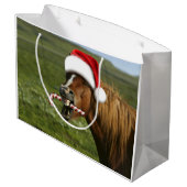 Grappig kerstpaard met kersthoed groot cadeauzakje (Achterkant Gekanteld)