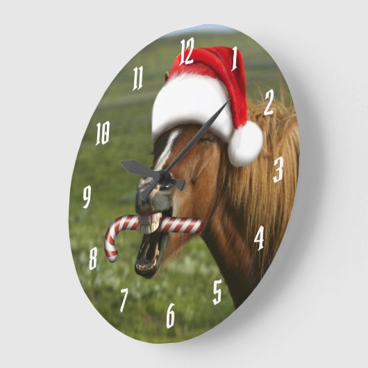 Grappig kerstpaard met kersthoed grote klok (Hoek)