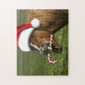 Grappig kerstpaard met kersthoed legpuzzel (Verticaal)