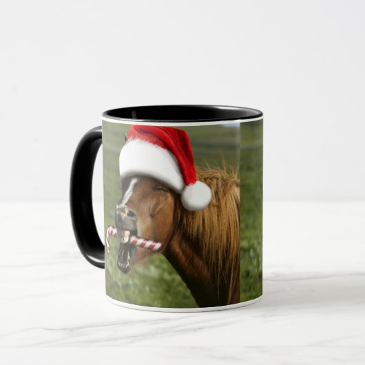 Grappig kerstpaard met kersthoed mok (Voorkant links)