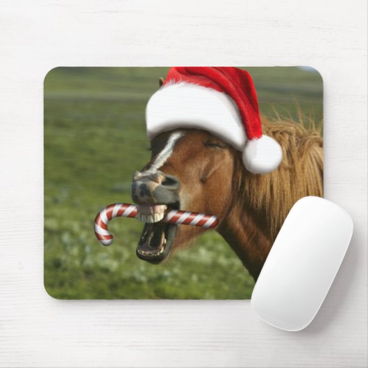 Grappig kerstpaard met kersthoed muismat (Met muis)