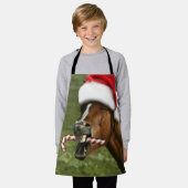 Grappig kerstpaard met kersthoed schort (Gedragen)