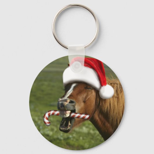 Grappig kerstpaard met kersthoed sleutelhanger (Voorkant)