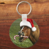 Grappig kerstpaard met kersthoed sleutelhanger (Voorkant)