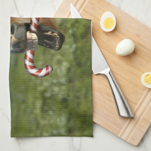 Grappig kerstpaard met kersthoed theedoek (Quarter Fold)