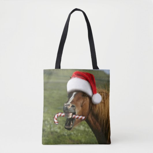 Grappig kerstpaard met kersthoed tote bag (Voorkant)