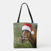 Grappig kerstpaard met kersthoed tote bag (Achterkant)