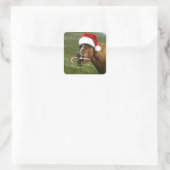 Grappig kerstpaard met kersthoed vierkante sticker (Tas)