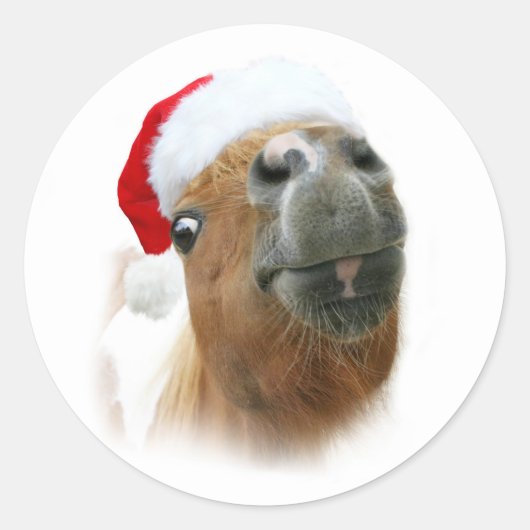 Grappig kerstpaard ronde sticker (Voorkant)
