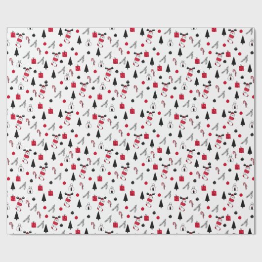 Grappig kerstpatroon van rood, zwart, wit cadeaupapier (Vlak)