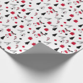 Grappig kerstpatroon van rood, zwart, wit cadeaupapier (Hoek)