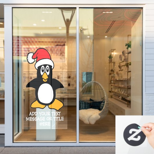 Grappig kerstpinguïn Custom Words Window Cling Raamsticker (Winkelraam)