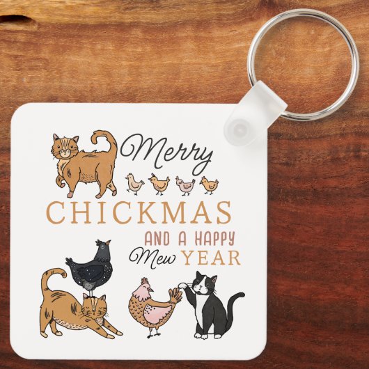 Grappig kerstpuns Katten en kippen Sleutelhanger (Achterkant)