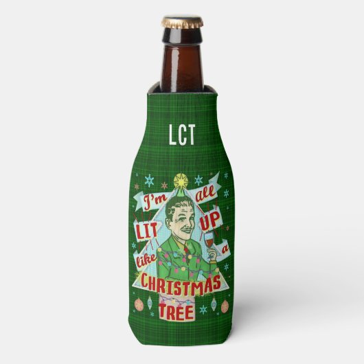 Grappig kerstrecro Drink Humor Man Flesjeskoeler (Fles Voorkant)