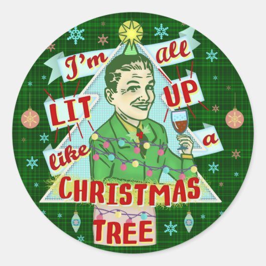 Grappig kerstrecro Drink Humor Man Ronde Sticker (Voorkant)