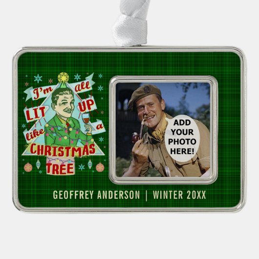 Grappig kerstrecro Drink Humor Man Verzilverd Omlijst Ornament (Voorkant)