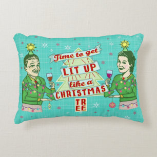 Grappig kerstrecro Drink Humor Paar omhoog Decoratief Kussen