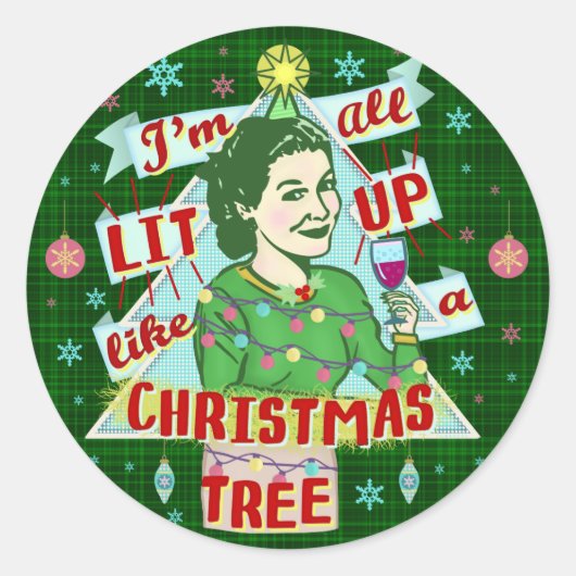Grappig kerstrecro Drink Humor Woman Ronde Sticker (Voorkant)
