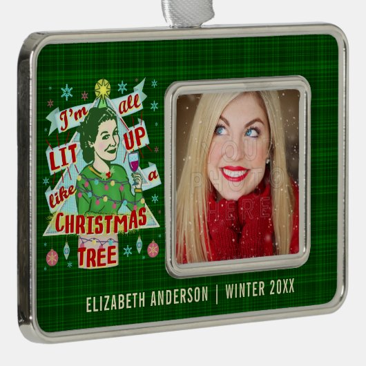 Grappig kerstrecro Drink Humor Woman Verzilverd Omlijst Ornament (Rechts)