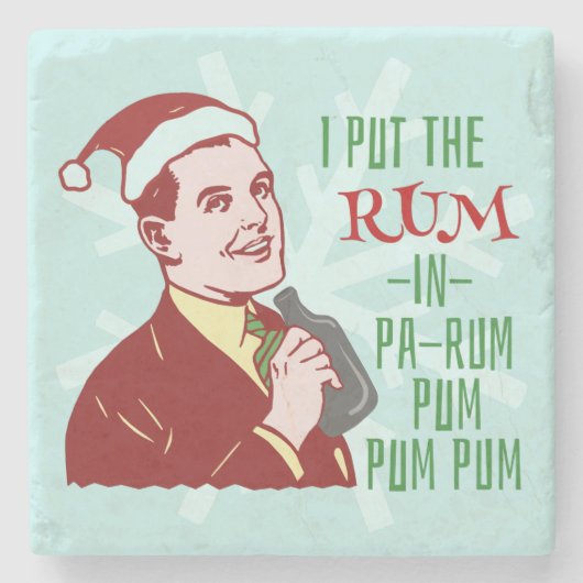 Grappig kerstrecro-Man Drink Rum Holiday Stenen Onderzetter (Voorkant)
