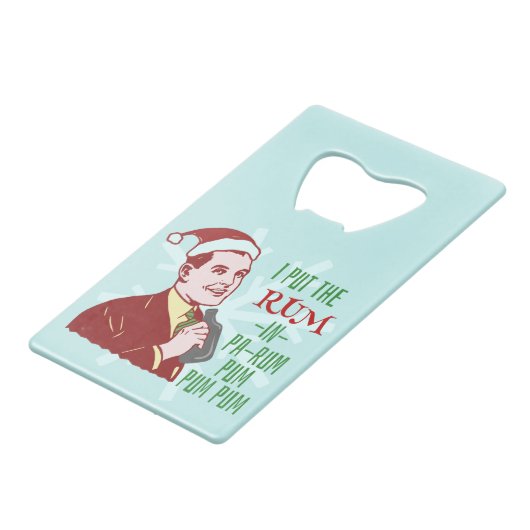 Grappig kerstrecro Rum Drink Man Holiday Creditkaart Flessenopener (Voorkant Gekanteld)