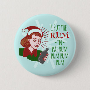 Grappig kerstrecro Rum Drink Voman Holiday Ronde Button 5,7 Cm