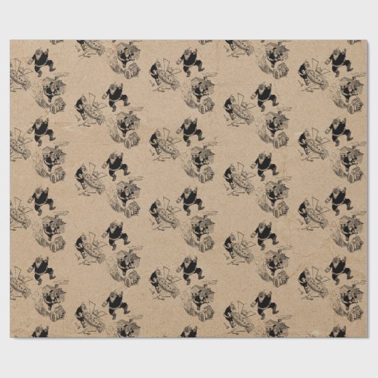 Grappig kerstrecro Santa Kraft Pattern Cadeaupapier (Vlak)