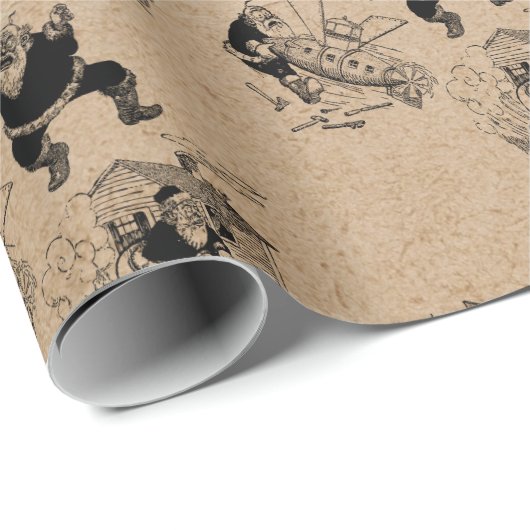 Grappig kerstrecro Santa Kraft Pattern Cadeaupapier (Rol Hoek)