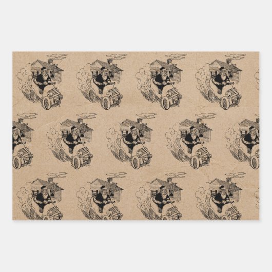 Grappig kerstrecro  Santa Kraft Pattern Inpakpapier Vel (Voorkant 3)