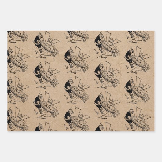 Grappig kerstrecro  Santa Kraft Pattern Inpakpapier Vel (Voorkant 2)