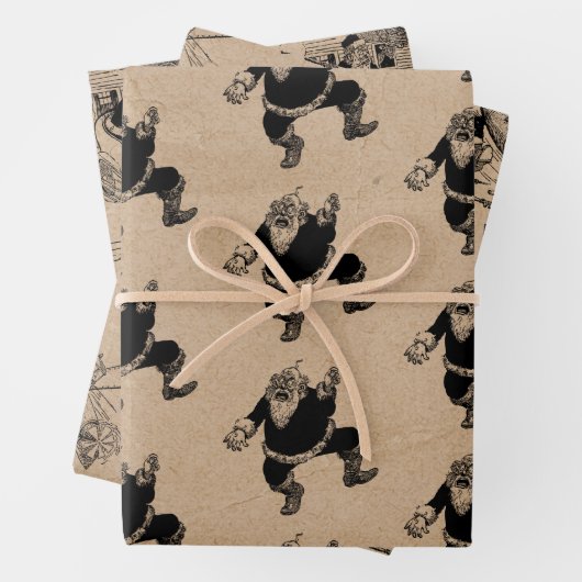 Grappig kerstrecro  Santa Kraft Pattern Inpakpapier Vel (In situ)