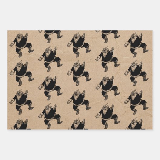 Grappig kerstrecro  Santa Kraft Pattern Inpakpapier Vel (Voorkant)